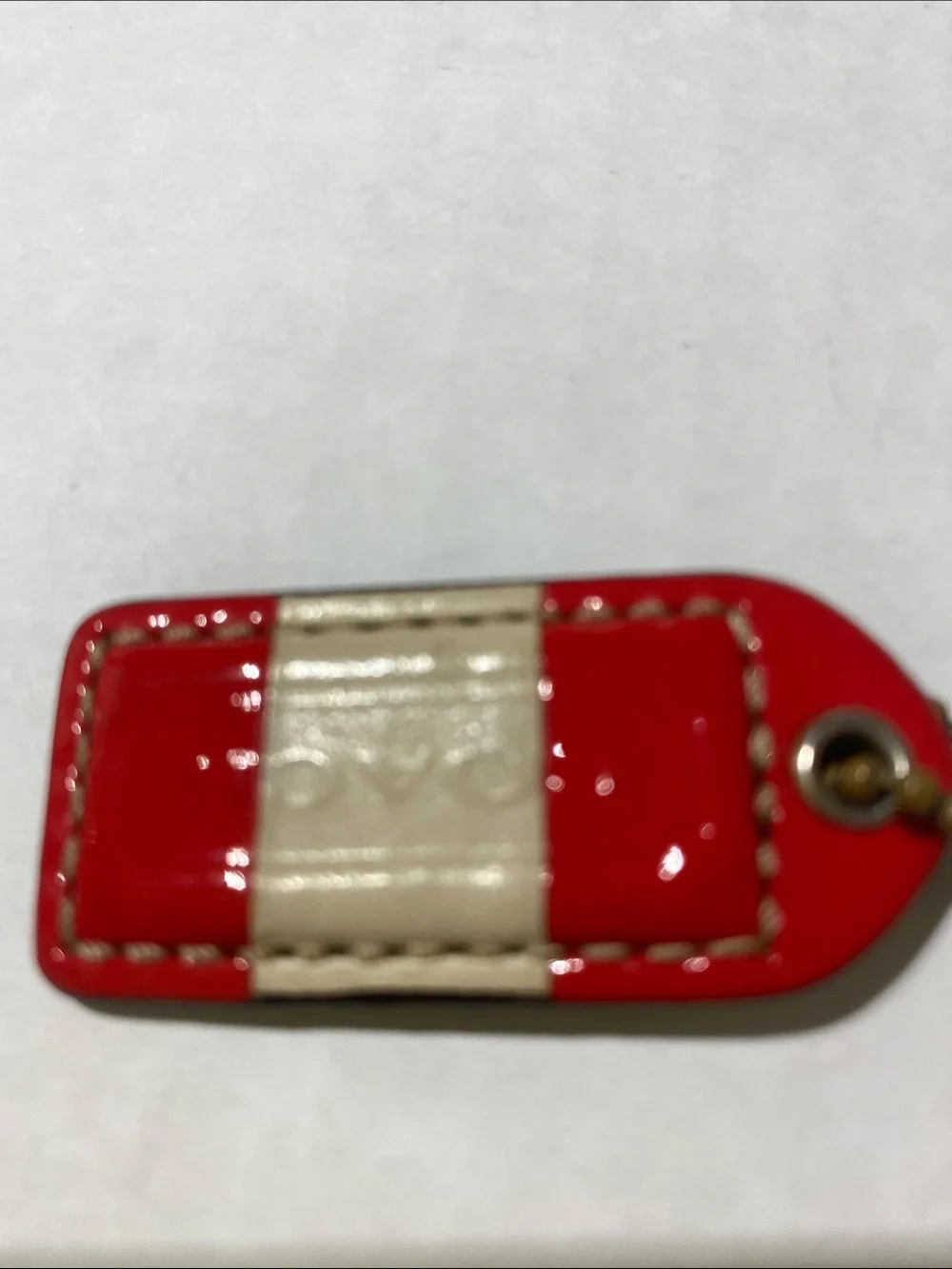 Rare Vintage y2k Coach Heritage Red and Cream striped Leather Bag Charm Key Fob